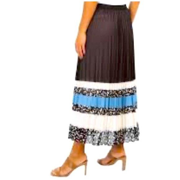 NWT! Blue Sol Womens Black& Blue Mixed Design Lined Accordion Midi Skirt Size XL - Picture 2 of 12